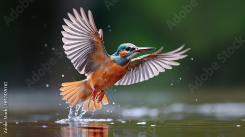 Kingfisher bird over water, in natural environment, open wings  © 18042011