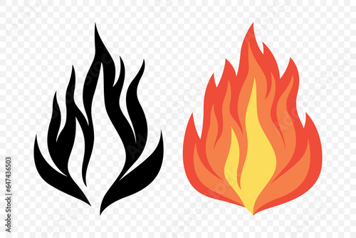 Flat Vector Fire Flame Icon Set. Campfire Shape Sign, Isolated. Bonfire Collection. Vector Illustration