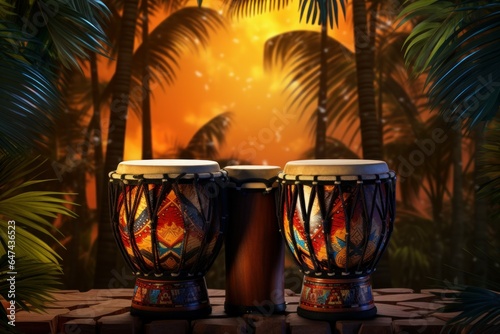 Multicultural Bongo drums equipment background. Generate Ai