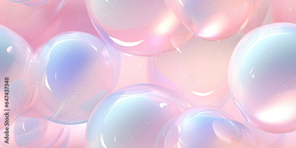 Seamless background of mix sizes iridescent pastel 3d spheres, iridescent colours