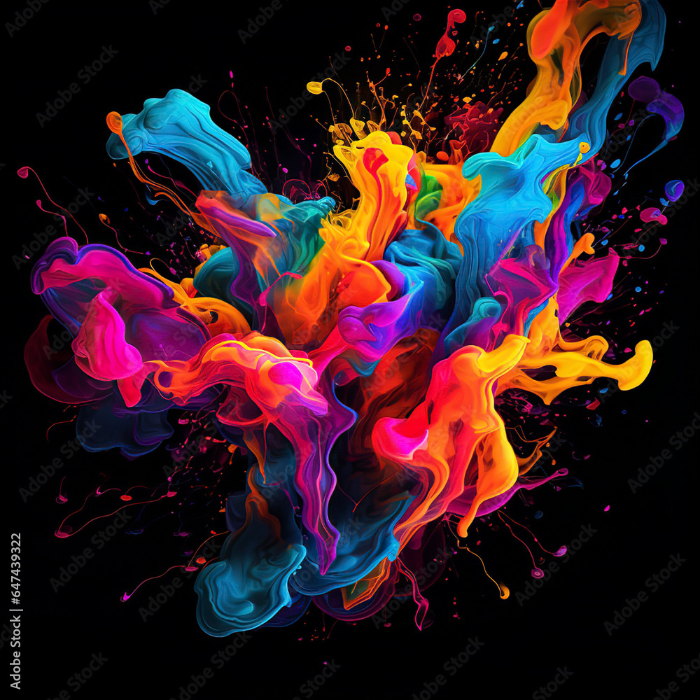 colorful splashes on black, this design was generated by an artificial intelligence	