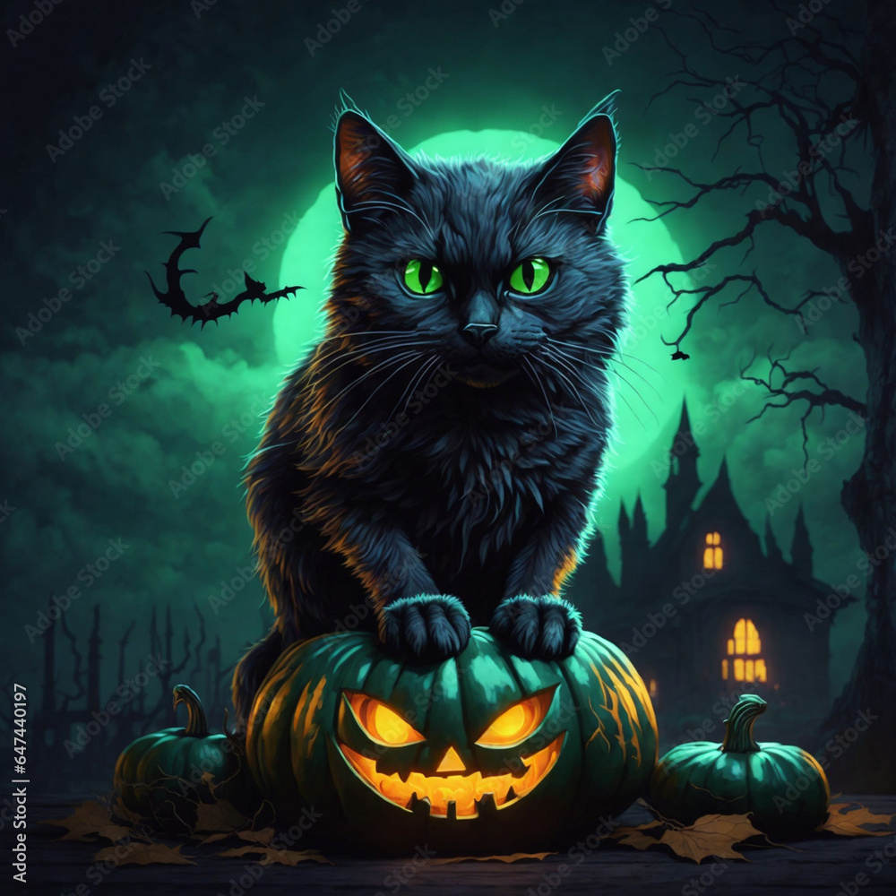 cat black halloween vector logo 