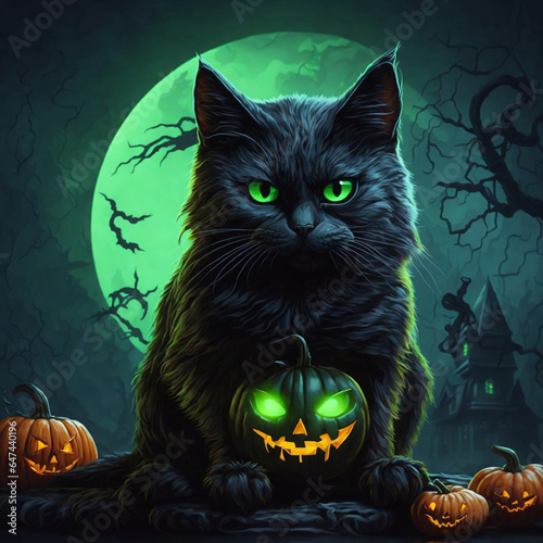 cat black halloween vector logo 