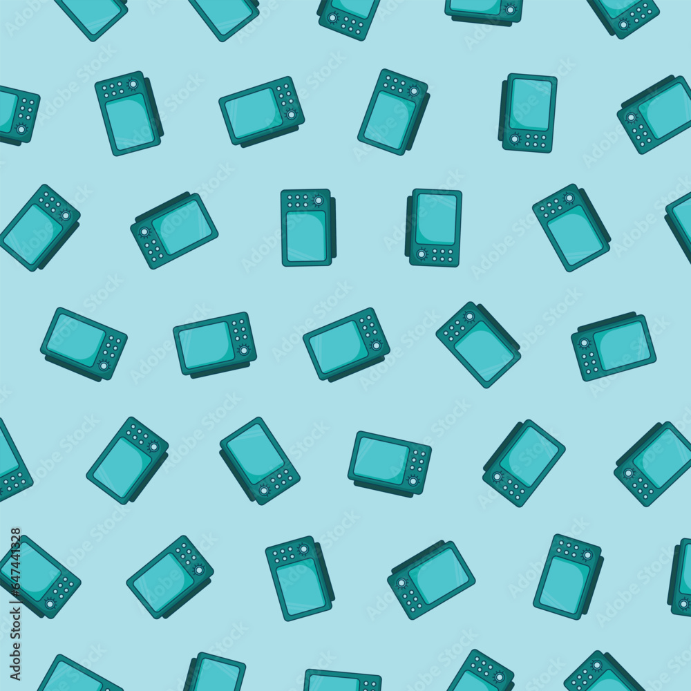 Isolated Vector Illustration of a Microwave Oven pattern on a Cyan Background Isolated Vector Illustration of a Microwave Oven pattern on a Cyan Background