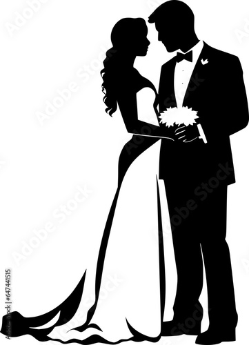 Vector silhouette of bride and groom