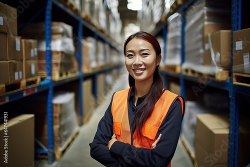 Female warehouse worker in a warehouse.