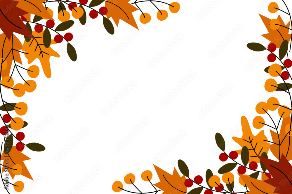 Abstract double sided autumn border frame with copy space inside and twigs in trendy seasonal shades Abstract double sided autumn border frame with copy space inside and twigs in trendy seasonal shades