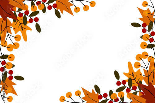 Abstract double sided autumn border frame with copy space inside and twigs in trendy seasonal shades