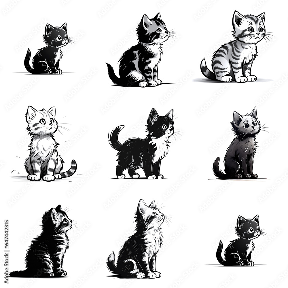 Charming Collection: 9 Cat Illustrations Bundle