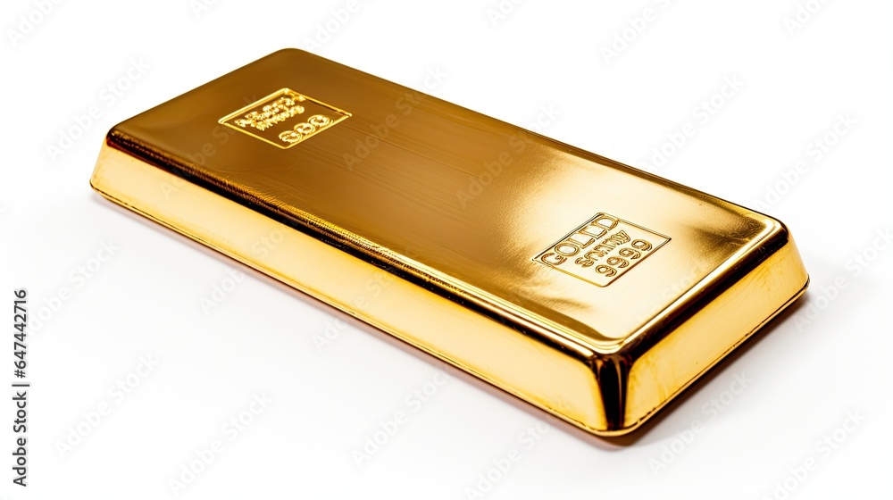 A shiny gold bar in a perfectly rectangular shape, on a white background. A shiny gold bar in a perfectly rectangular shape, on a white background.