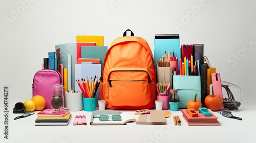 A neatly laid out set of school supplies.