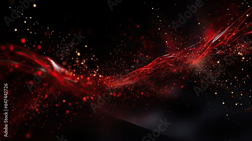 A mesmerizing close-up of bright red sparkles scattered across a black surface. © kept