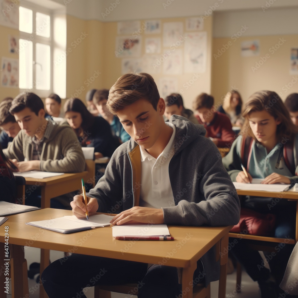 handsome young man writing down in his notebook handsome young man writing down in his notebook