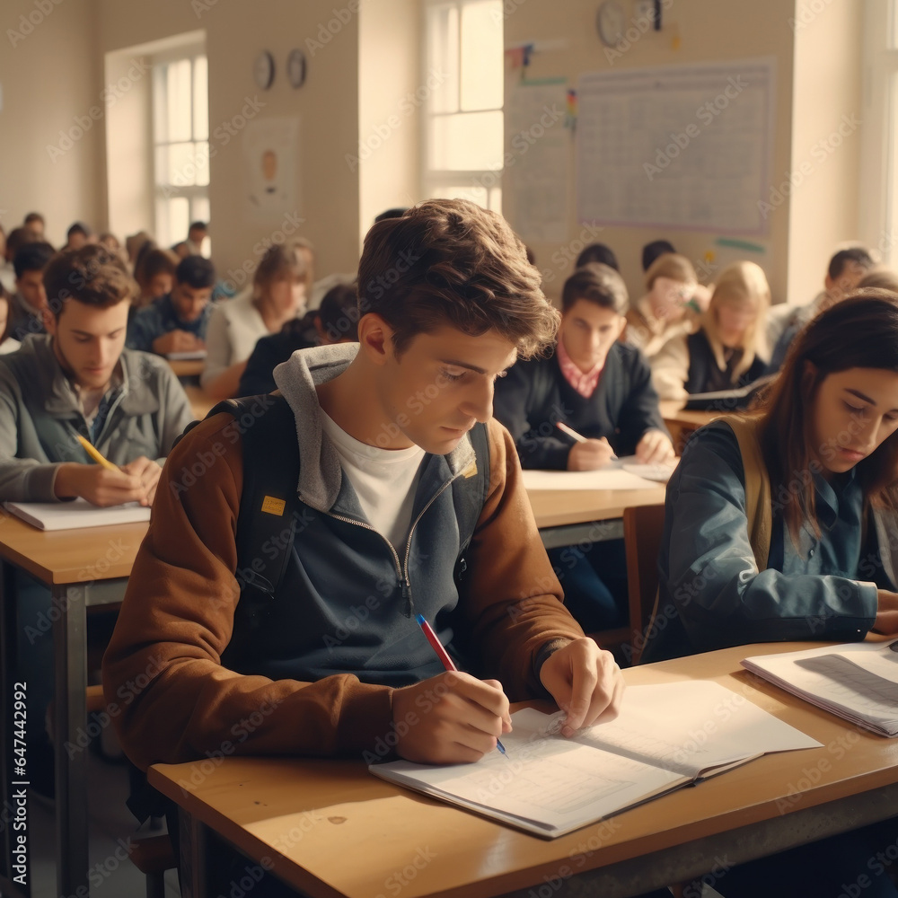 handsome young man writing in his notebook in classes with good lighting in high definition and sharpness handsome young man writing in his notebook in classes with good lighting in high definition and sharpness