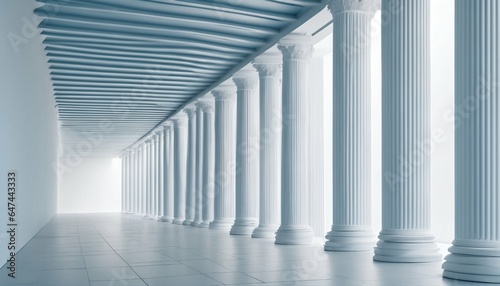 Tilted columns in beautiful airy widescreen, minimalistic white and light blue architectural background banner © ibreakstock