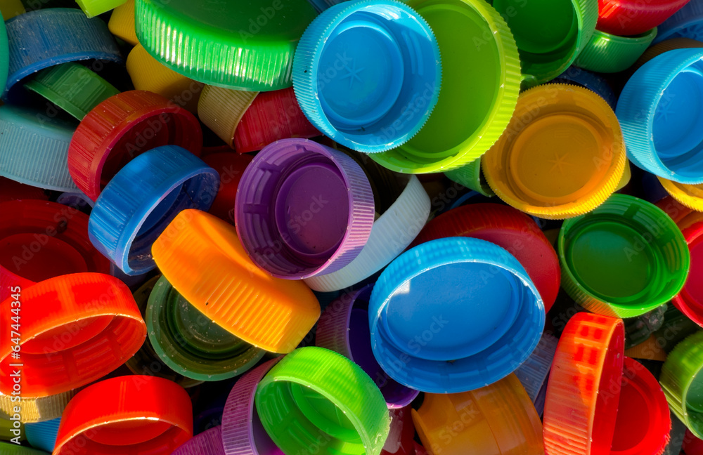 Recycling Plastic Bottle Caps. Plastic Material is Recyclable. Remove