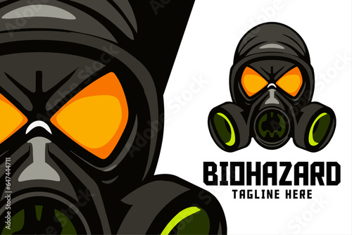 Sport and Esport Biohazard Mask Mascot Logo with Gas Mask Icon Badge Emblem