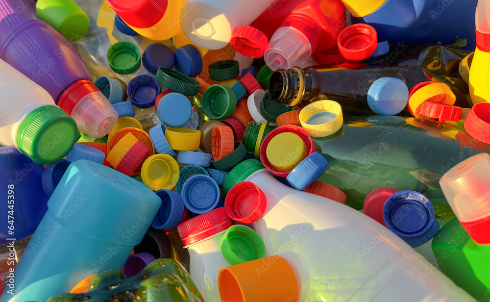 Recycling Plastic Bottle Caps. Plastic Material is Recyclable. Remove