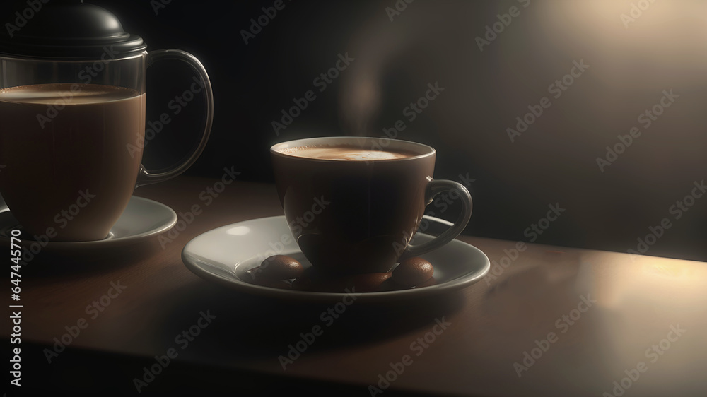 Mug of latte coffee on the table Mug of latte coffee on the table