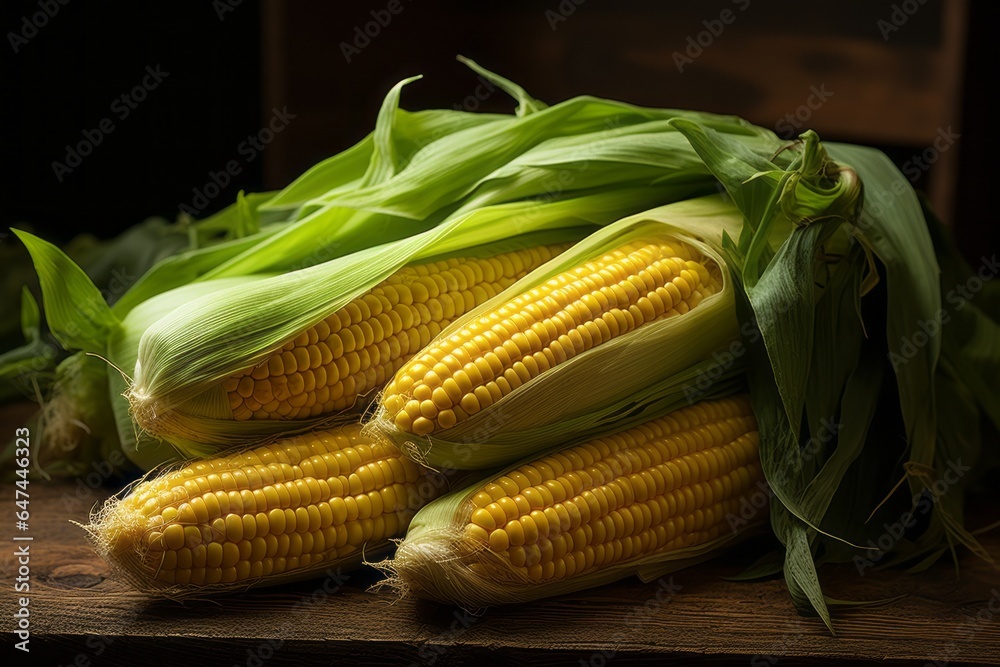 Appetizing corn. Background with selective focus and copy space Appetizing corn. Background with selective focus and copy space