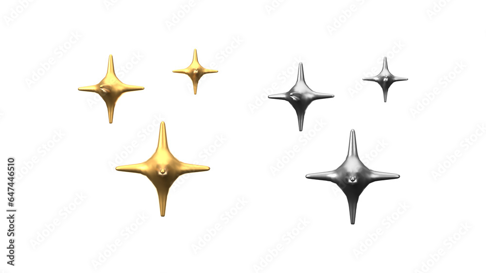 PNG 3d Icon Pet Life, gold and metal stars, cartoon style