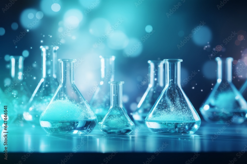 Flasks in the laboratory. Background with selective focus Flasks in the laboratory. Background with selective focus