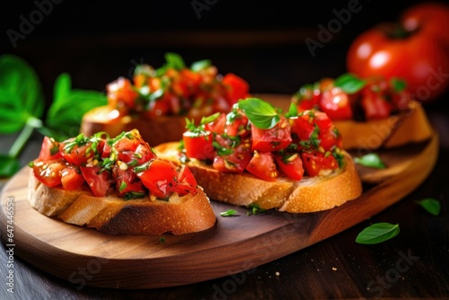 Flavorful Bruschetta tomato appetizer. Italian food. Generate Ai