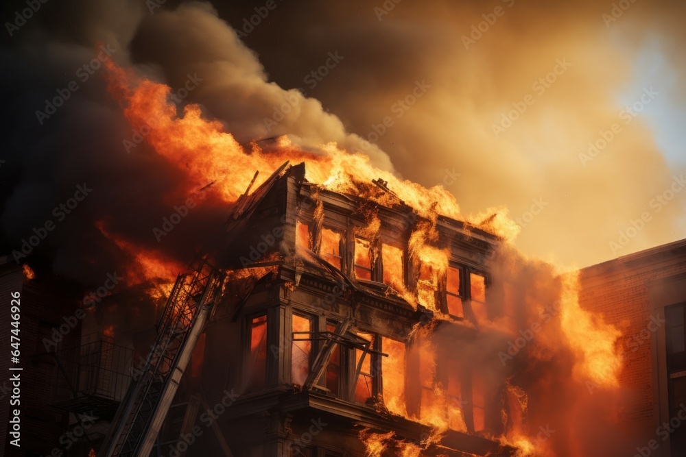 Building fire closeup. Danger hazard. Generate Ai