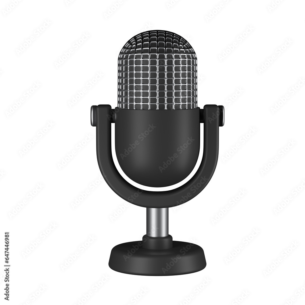 A 3D Microphone illustration isolated on a white background A 3D Microphone illustration isolated on a white background