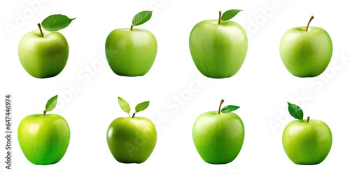 Png Set Ripe green apple isolated on a transparent background with clipping path