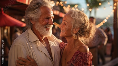 The old couple dances with their compassionate, warm smiles and looks.