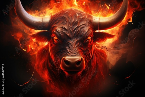 Searing Bull red flames. Hot head team. Generate Ai