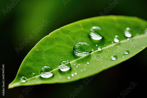 A closeup view of water droplet on a leaf, signifying resulting carbon cycle from photosynthesis, essential in achieving a balance between carbon emissions and their removal.