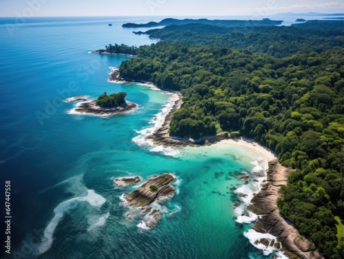 A panning view of lush forests and clear oceans highlights the earths natural ability to absorb carbon and urges efforts to preserve these ecosystems as a path towards carbon neutrality.