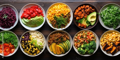 A collage of various vegetarian meals showcasing the benefits of a plantbased diet in considerably lowering ones carbon footprint.