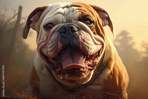 Stoic bulldog dog. Happy cute portrait. Generate Ai