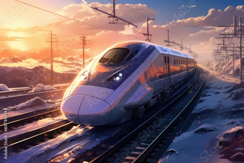 Swift Bullet train come. Fast motion station. Generate Ai