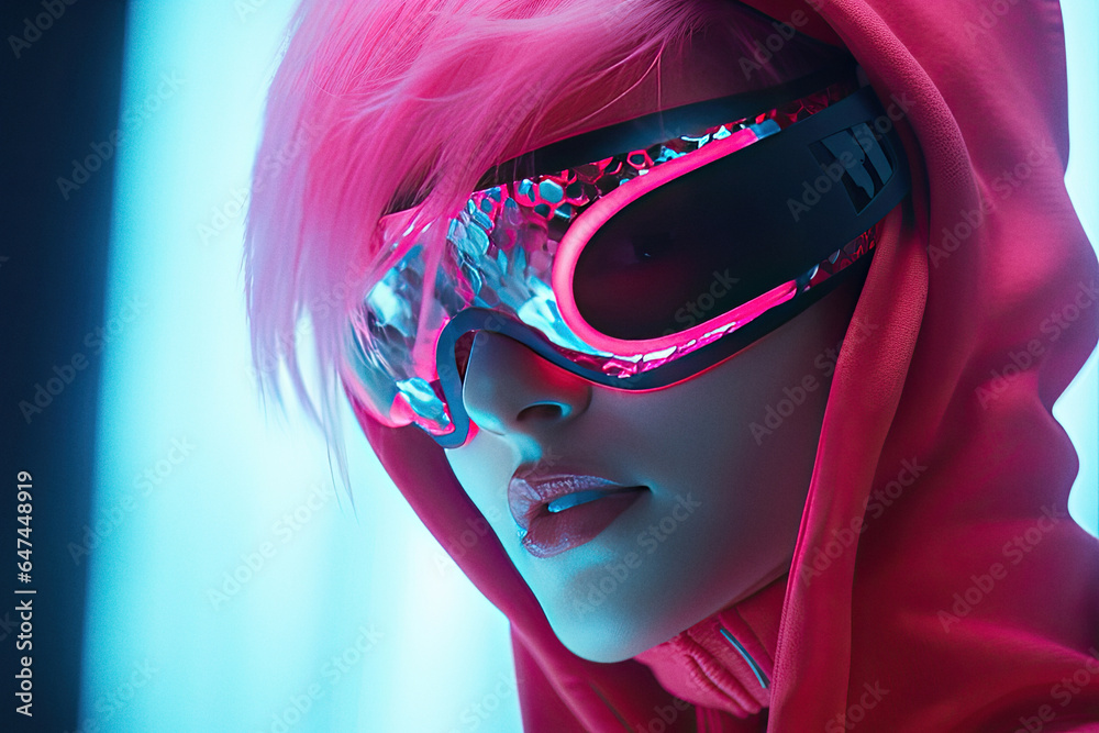 Portrait of a woman in futuristic style with neon colors ai generated