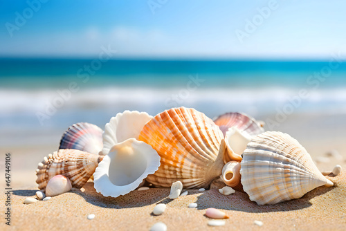 Seashells on Sandy Beach under Blue Sky