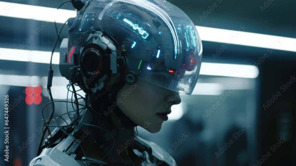 In a topsecret laboratory, the Stealth Cyborg neatly infiltrates the facility, concealed in the flickering light patterns of a malfunctioning holographic projection, silently disabling In a topsecret laboratory, the Stealth Cyborg neatly infiltrates the facility, concealed in the flickering light patterns of a malfunctioning holographic projection, silently disabling