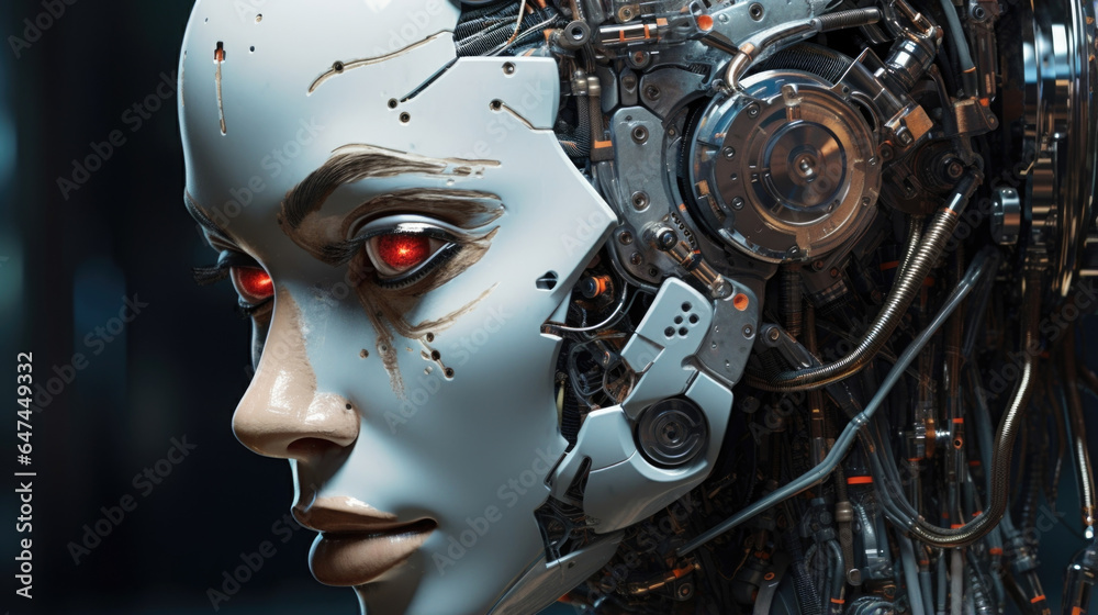 With expressive, piercing cybernetic eyes, the diplomat cyborg commands attention and empathy, their gaze capturing the subtleties of every conversation. With expressive, piercing cybernetic eyes, the diplomat cyborg commands attention and empathy, their gaze capturing the subtleties of every conversation.
