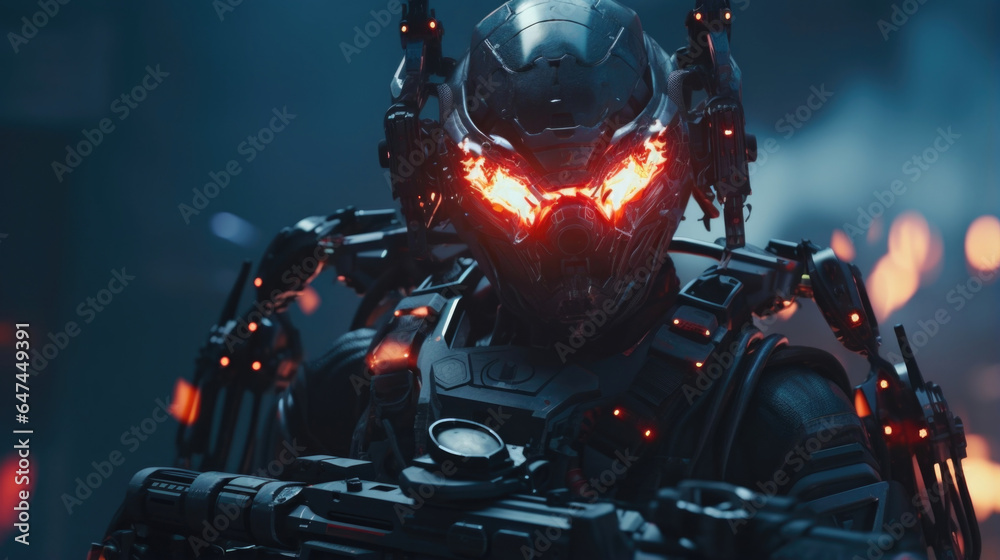 The AI Hunter dons a powerful exosuit armed with futuristic weaponry ...