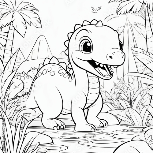Engage with Imagination: Explore a 3D Coloring Book Featuring a Playful Baby Dinosaur © Nuwan Wickramarathne