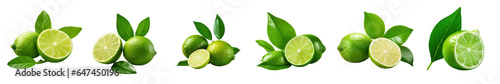 Png Set Isolated green leaf and fresh lime on a transparent background