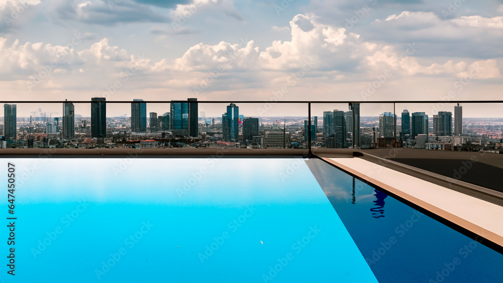 Rooftop  with city view and pool