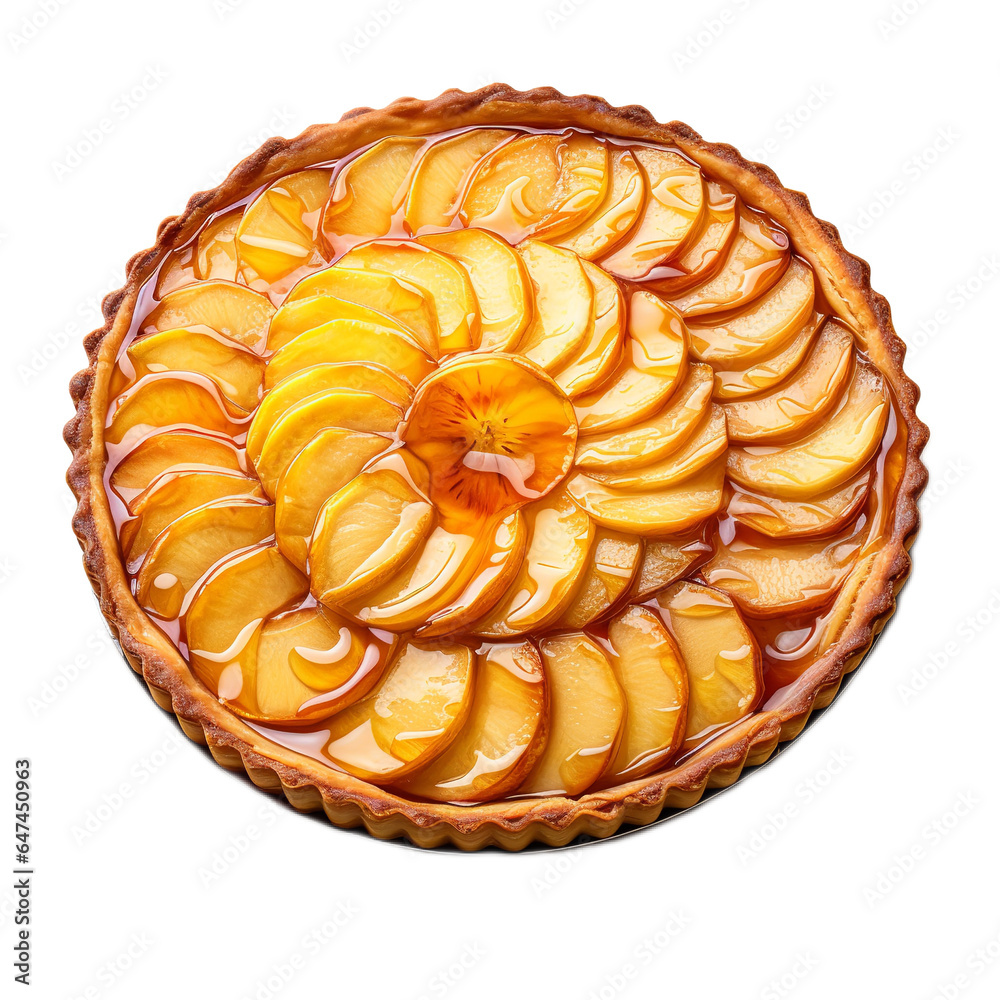 An isolated, Apple Tart with Custard, isolated on a white background An isolated, Apple Tart with Custard, isolated on a white background