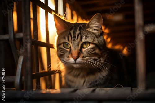 Restricted Caged cat cute. Shelter pretty. Generate Ai