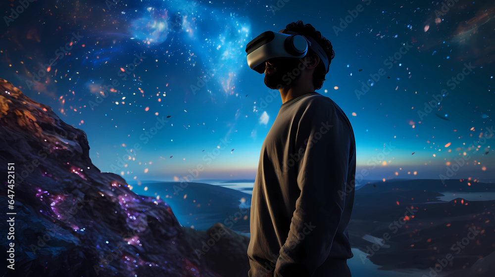 Dive into a virtual realitu world, new technologies, future, colorful