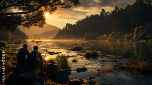wo men fishing on the bank of a river in Spain