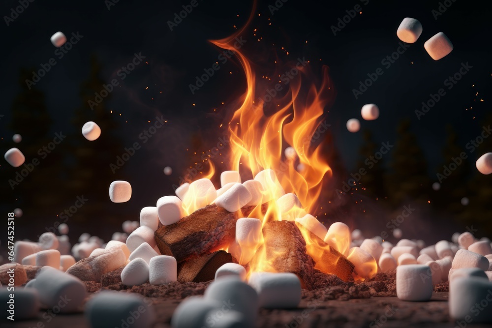 Rustic Campfire marshmallow place. Cabin food. Generate Ai - obrazy, fototapety, plakaty 